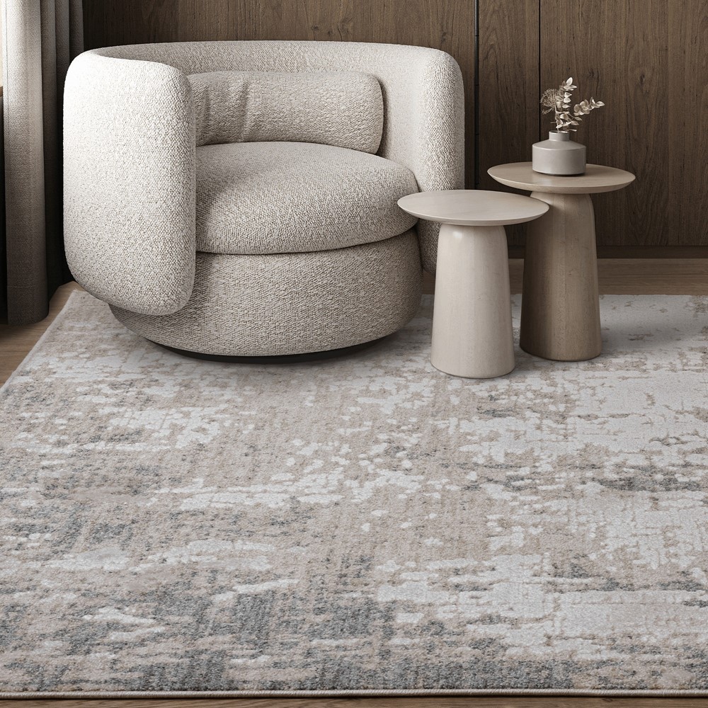 Anders AN01 Boho Abstract Shimmer Rugs in Grey